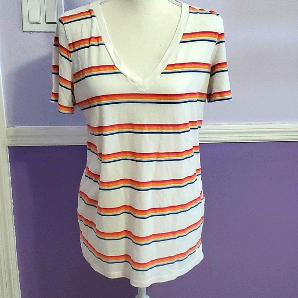 Victoria's Secret PINK White Multicolored Stripes Lounging Comfy Tee M